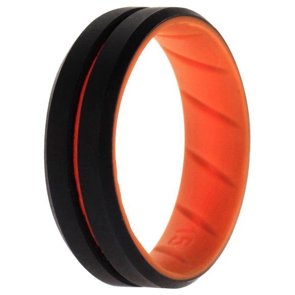Silicone Wedding BR Middle Line Ring - Orange-Black by ROQ for Men - 15 mm Ring - Picture 1 of 1